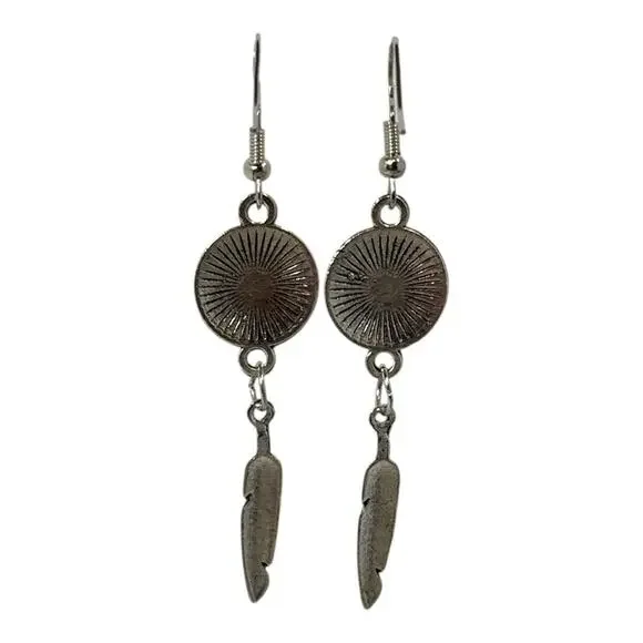 Boho Feather Earrings Silver Red Western Mandala Dangle Drop Design NEW pierced - Picture 4 of 5